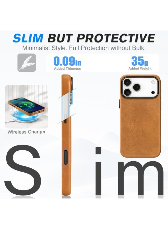 Aurheim iPhone 17 Pro Max LEATHER Case , Premium Handmade Cover with MagSafe Compatibility, Metallic Buttons, Military-Grade Protection, Anti-Scratch, Microfiber Lining (Sallow) - Image 2